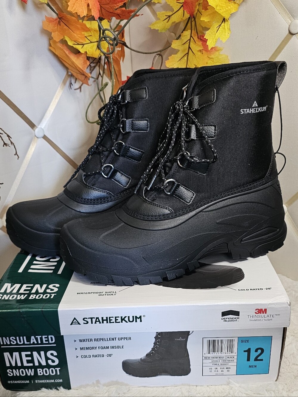 Staheekum Men's Black Insulated Rain & Snow Boots